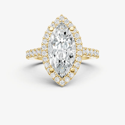 Marquise Halo Solitaire Engagement Ring with Diamond Band
