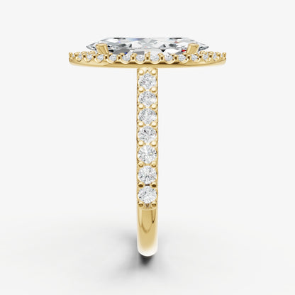 Marquise Halo Solitaire Engagement Ring with Diamond Band