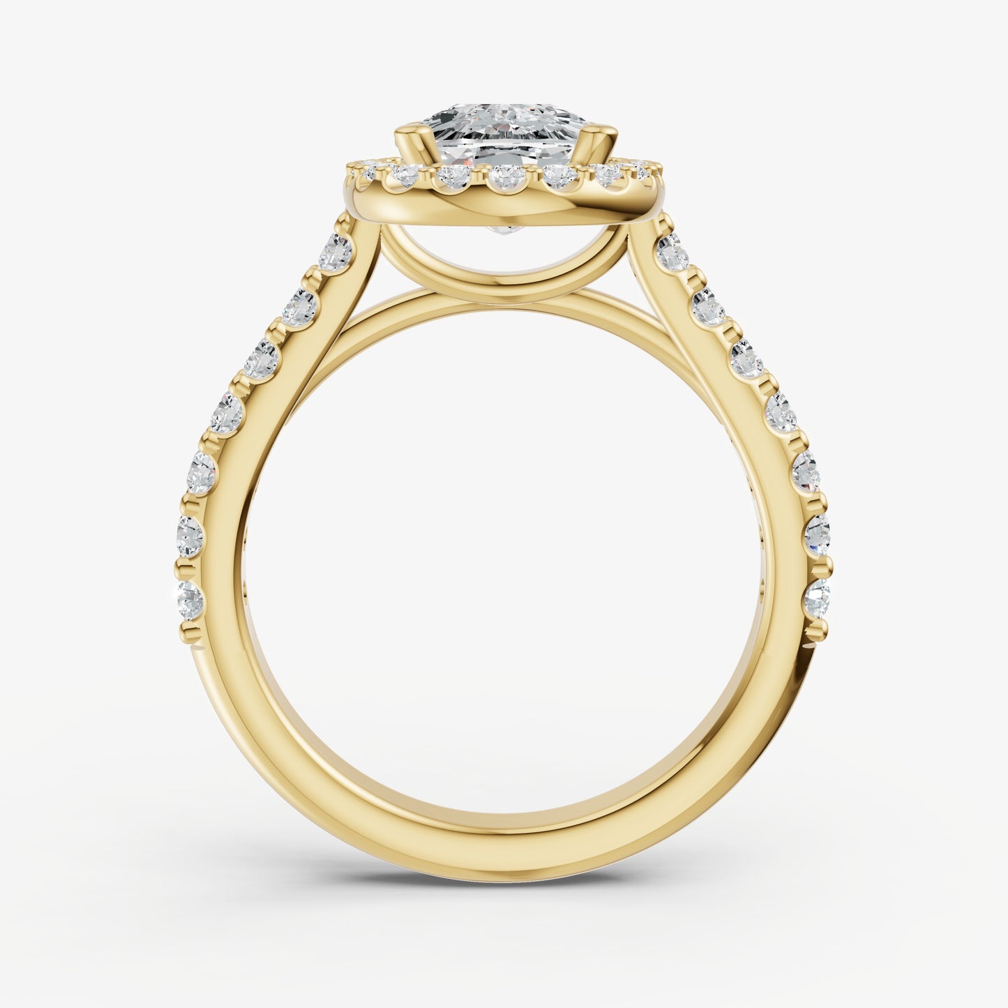 Old Miner Halo Solitaire Engagement Ring with Diamond Band