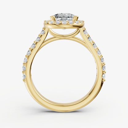 Old Miner Halo Solitaire Engagement Ring with Diamond Band