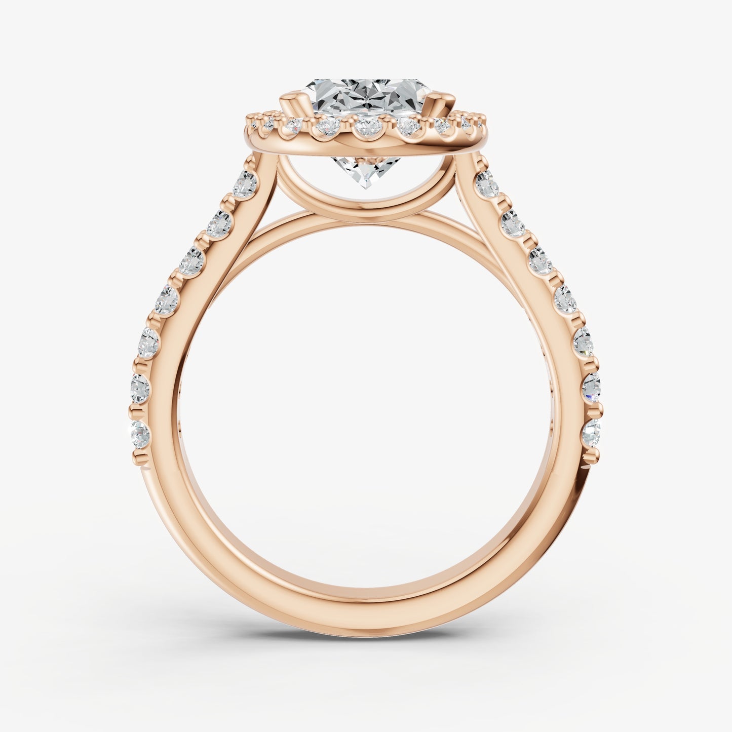 Oval Halo Solitaire Engagement Ring with Diamond Band