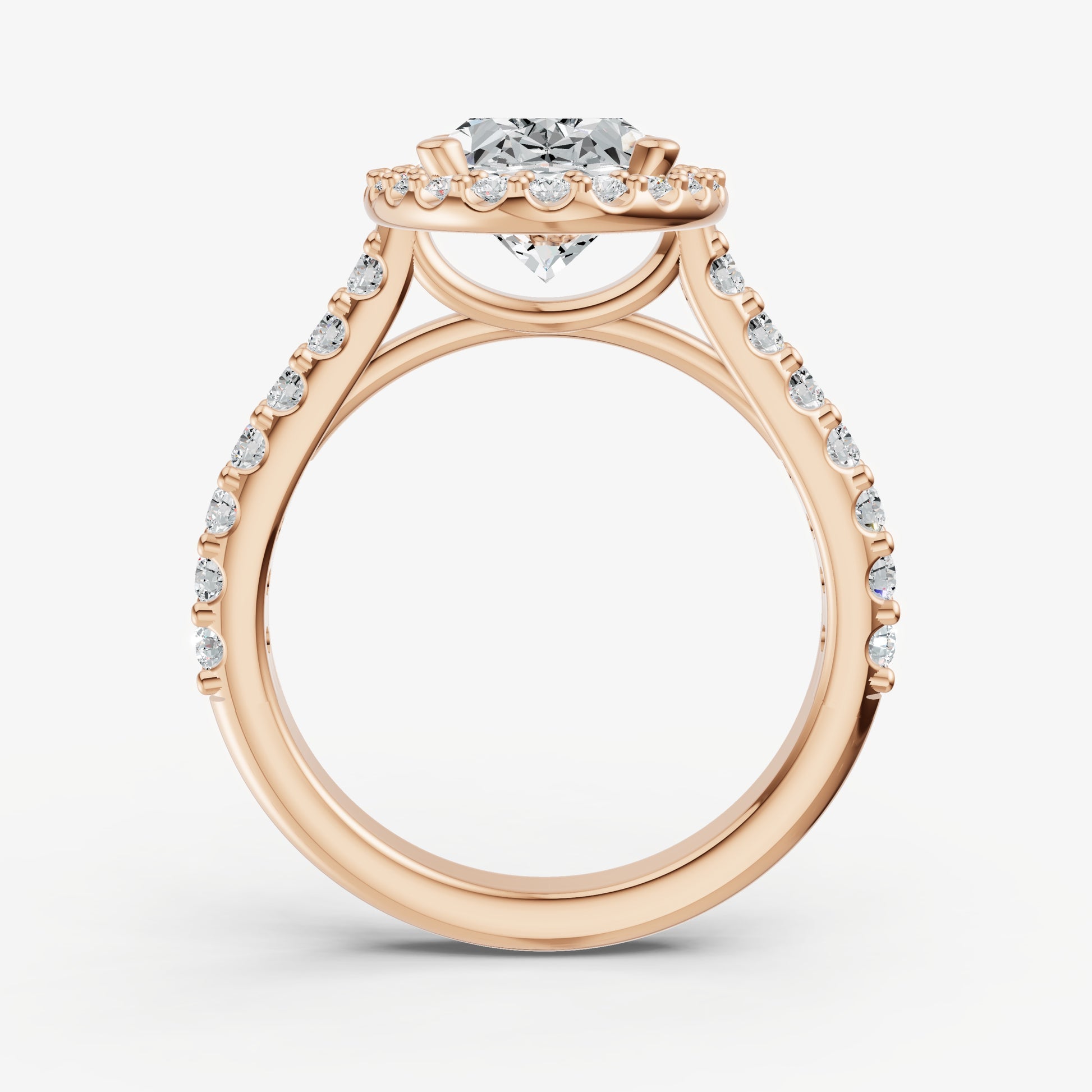 Oval Halo Solitaire Engagement Ring with Diamond Band
