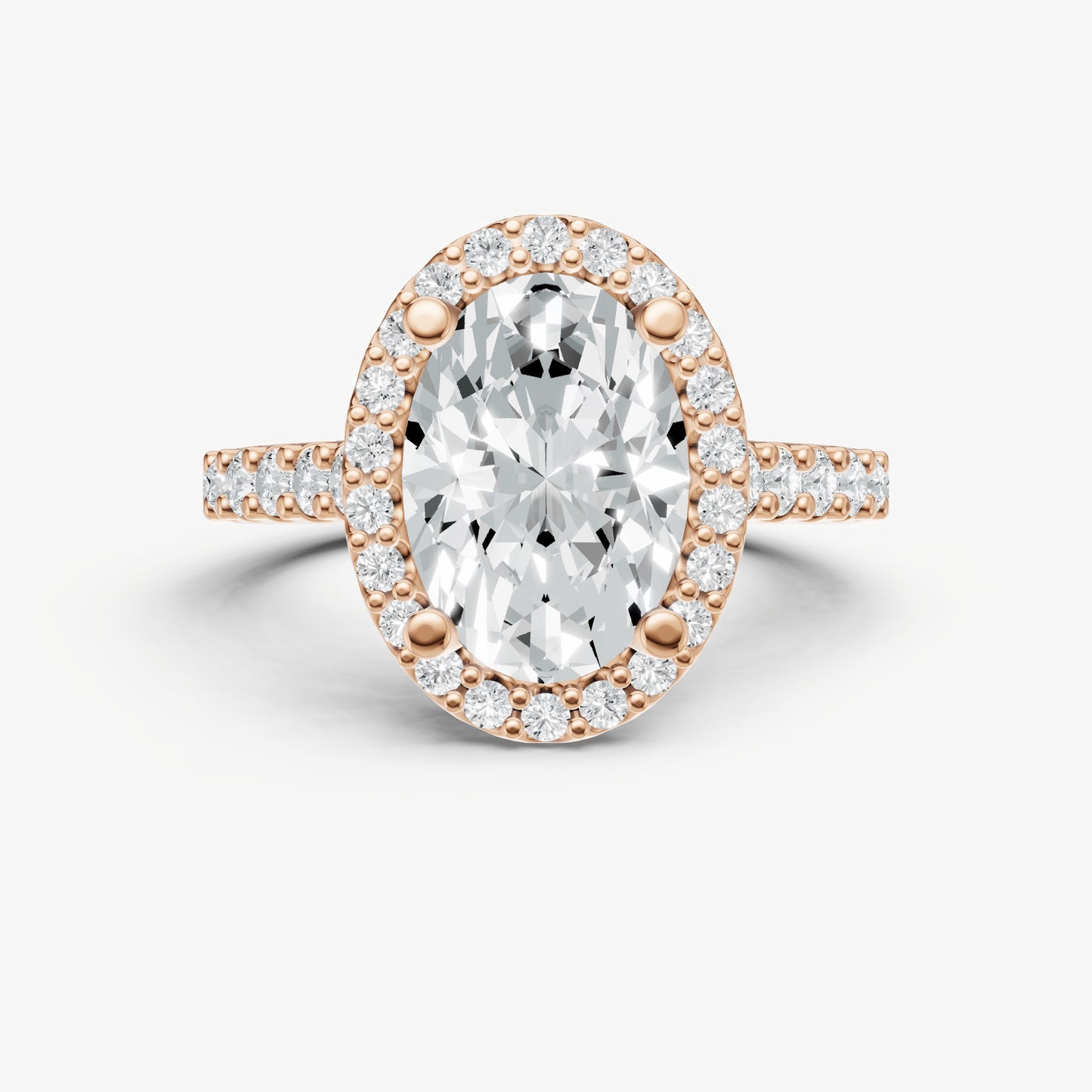 Oval Halo Solitaire Engagement Ring with Diamond Band