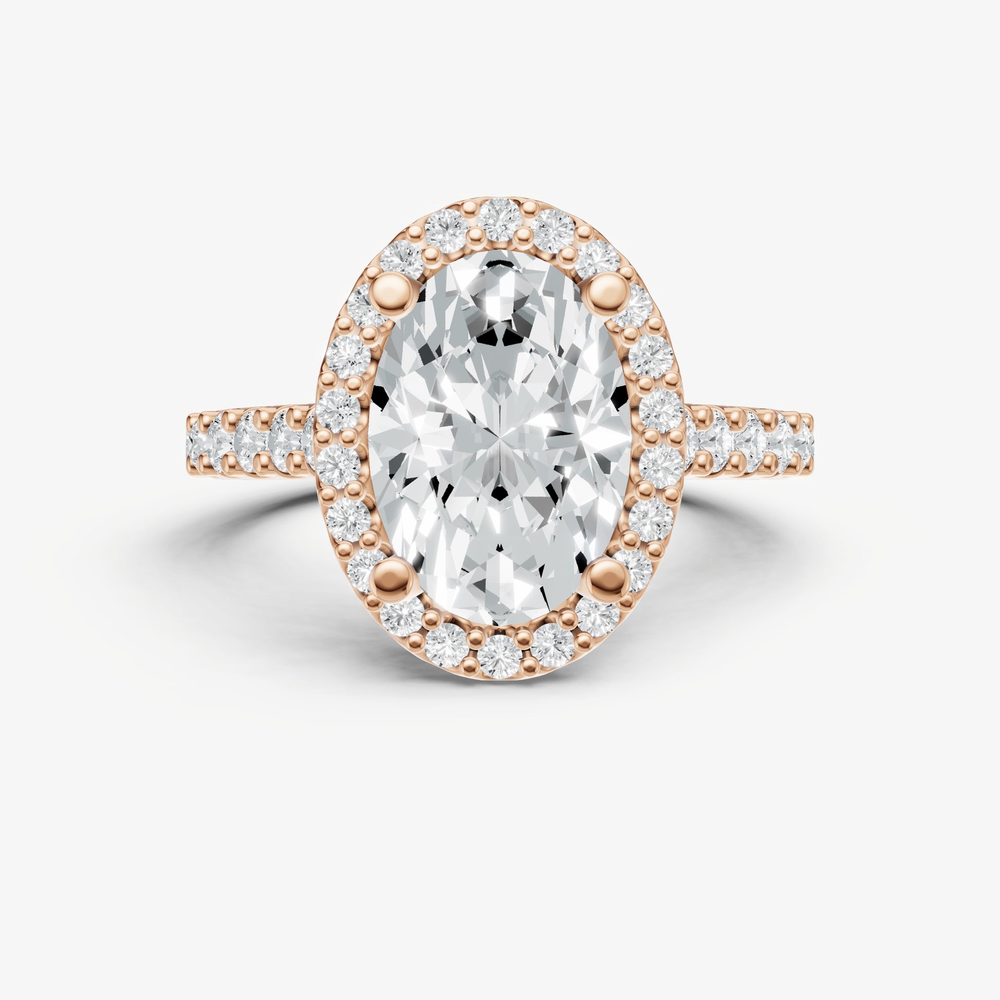 Oval Halo Solitaire Engagement Ring with Diamond Band