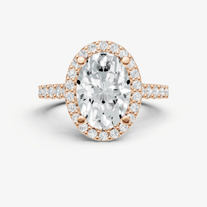 Oval Halo Solitaire Engagement Ring with Diamond Band