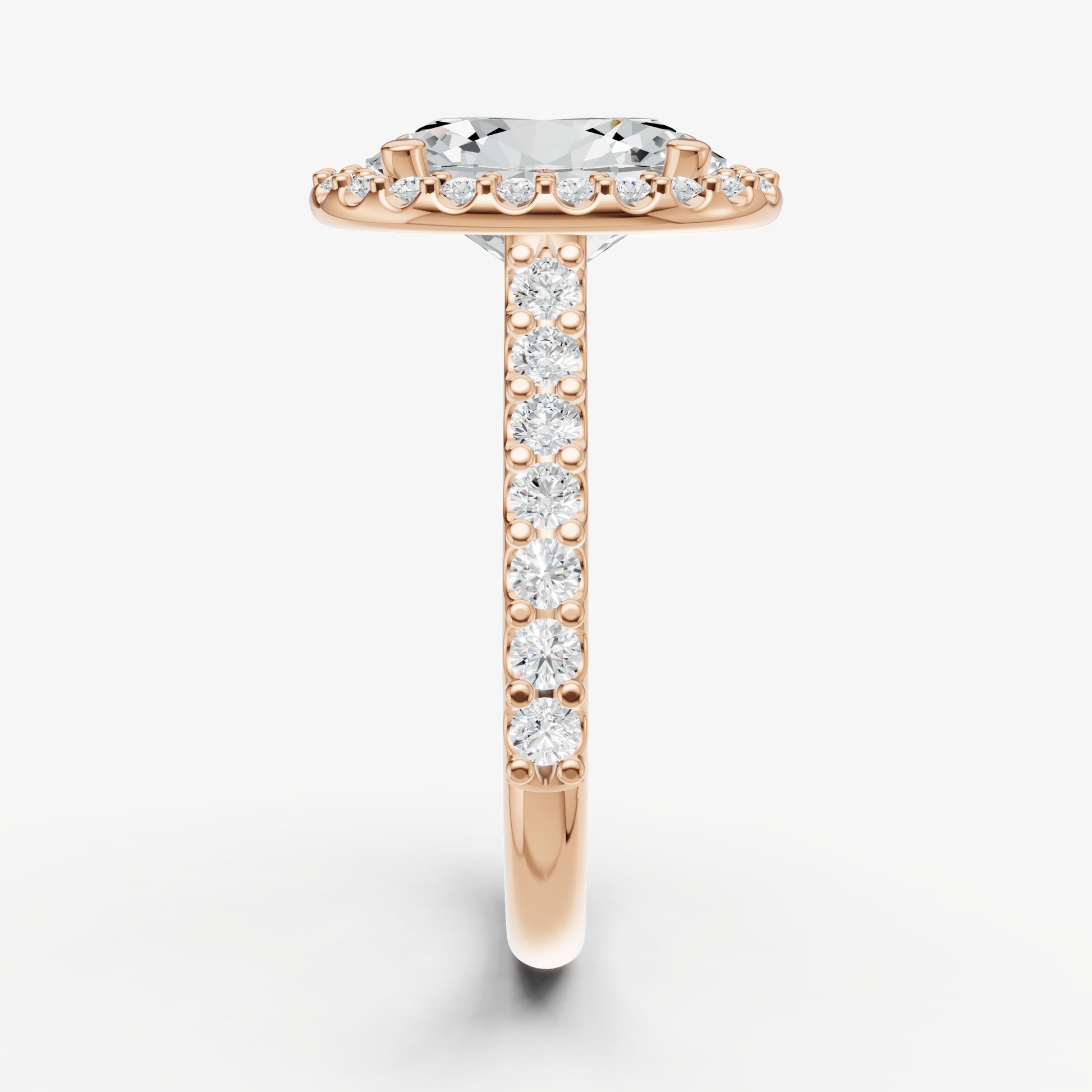 Oval Halo Solitaire Engagement Ring with Diamond Band