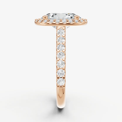 Oval Halo Solitaire Engagement Ring with Diamond Band