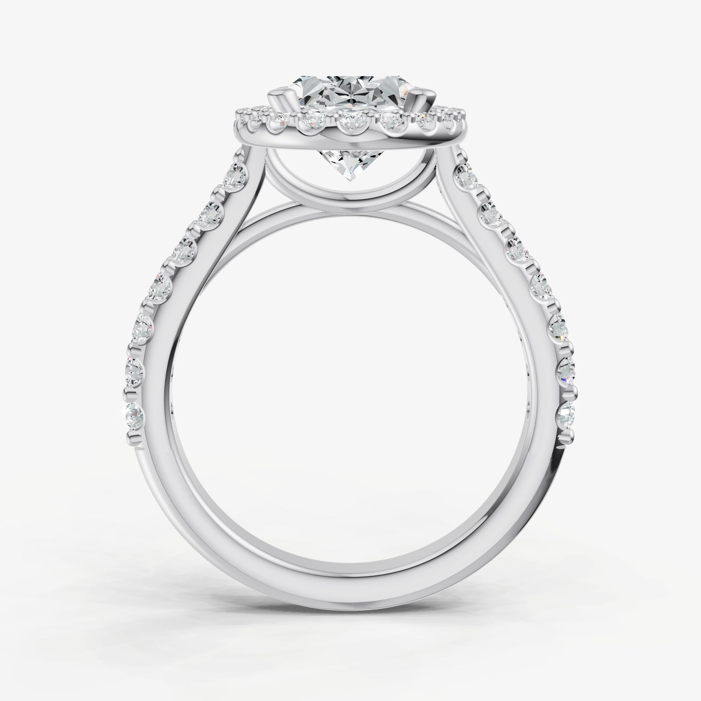 Oval Halo Solitaire Engagement Ring with Diamond Band