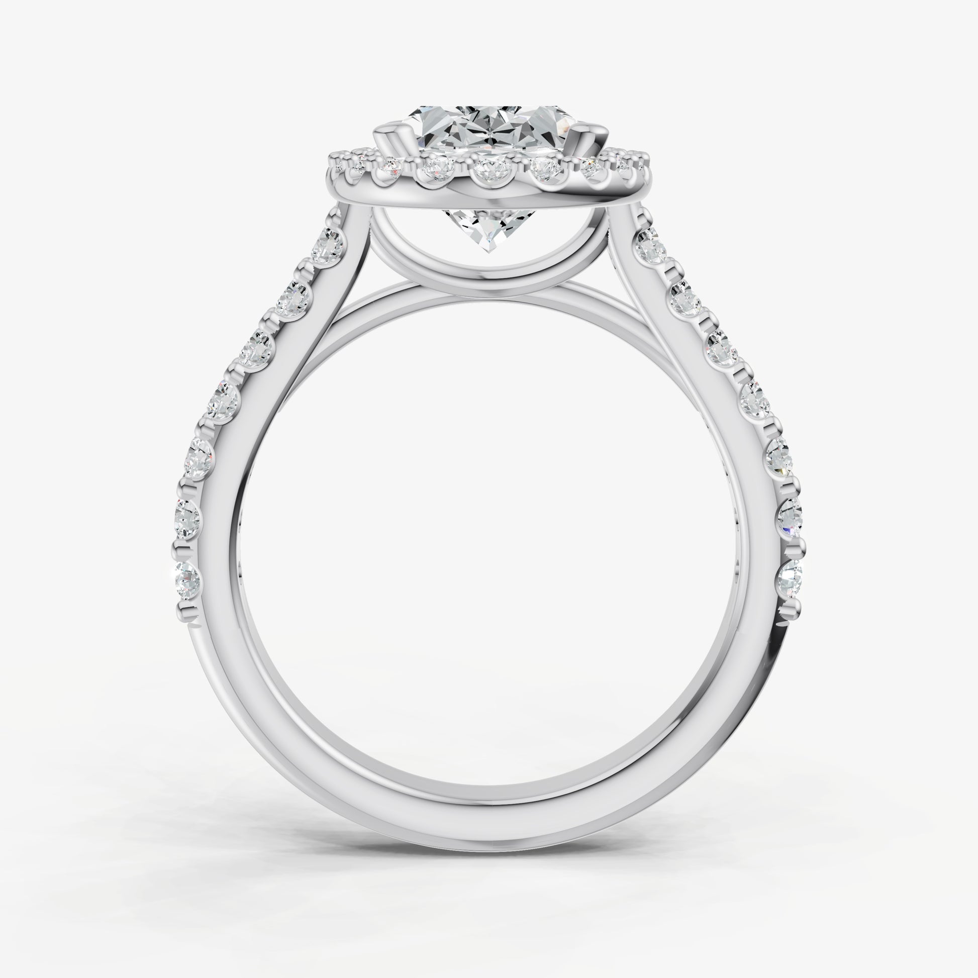 Oval Halo Solitaire Engagement Ring with Diamond Band