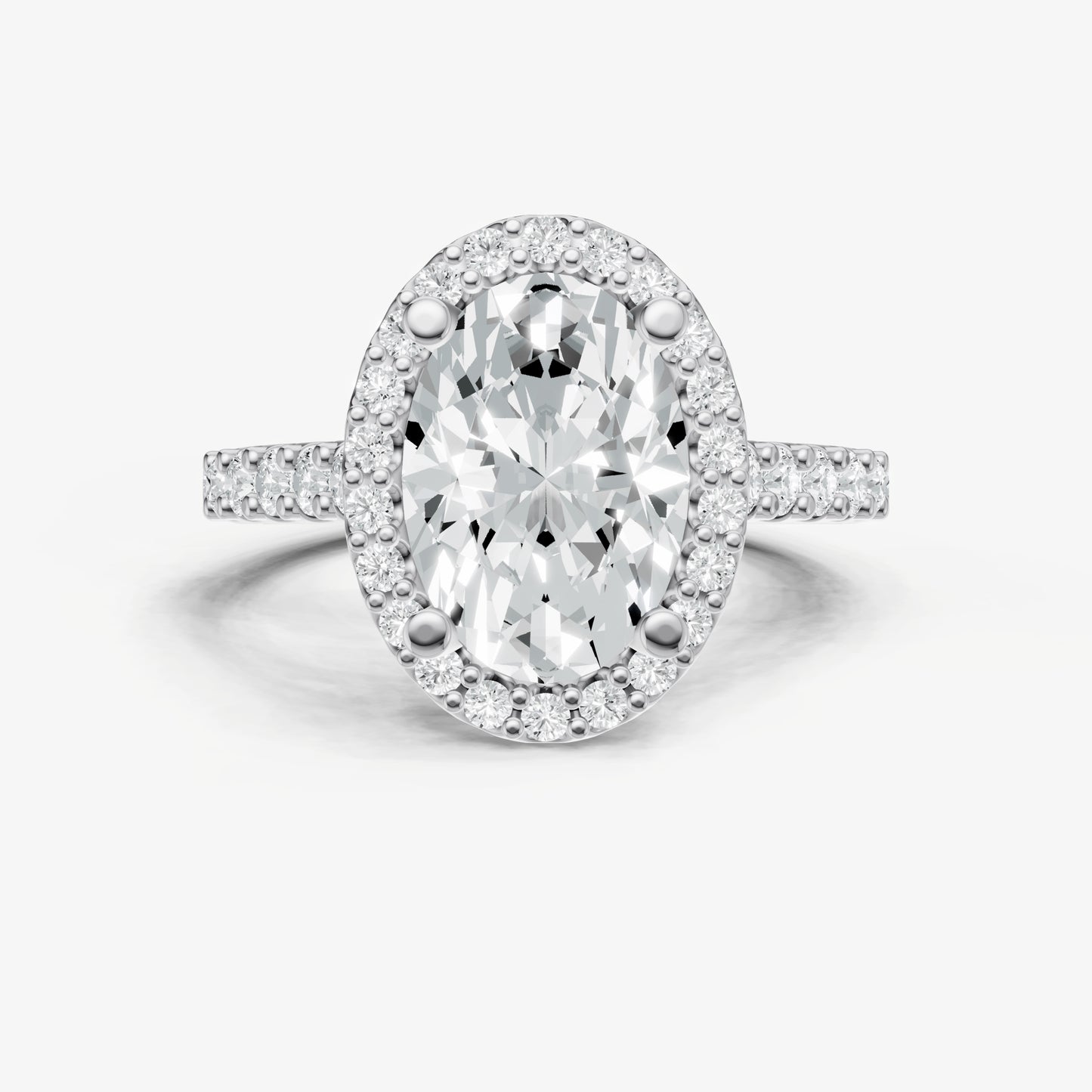 Oval Halo Solitaire Engagement Ring with Diamond Band