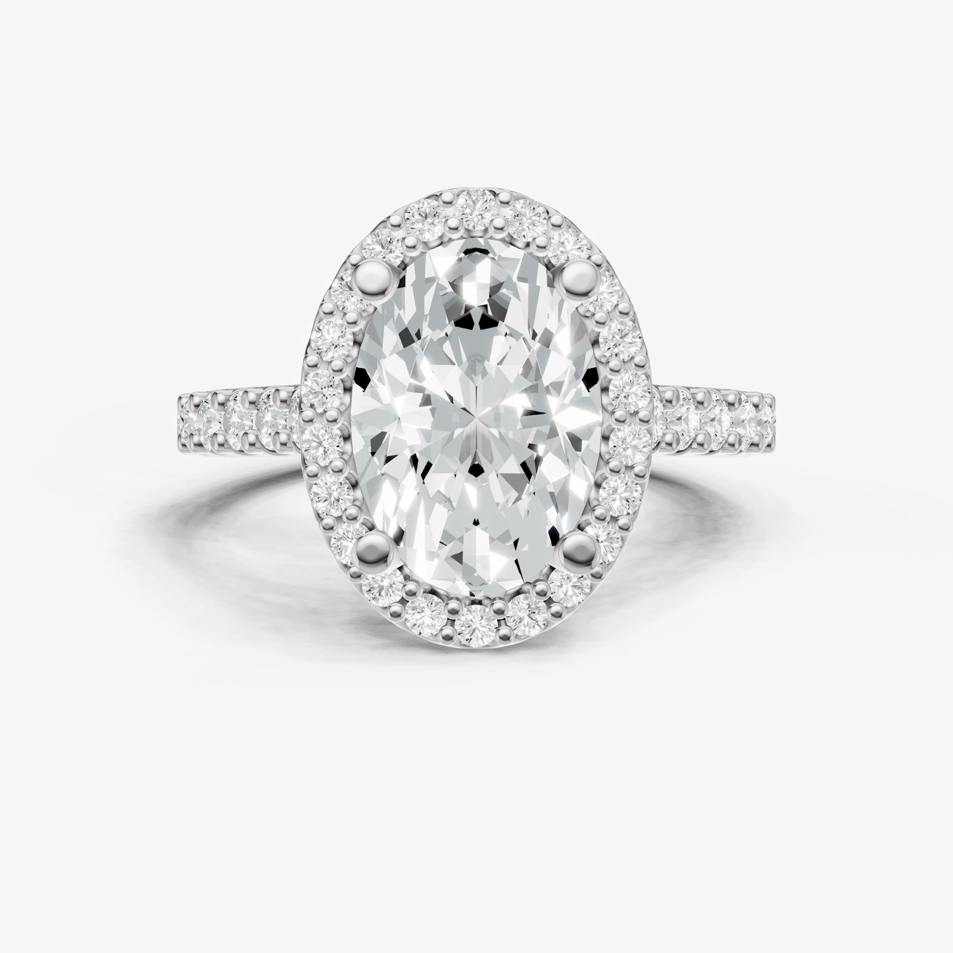 Oval Halo Solitaire Engagement Ring with Diamond Band