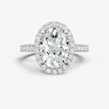 Oval Halo Solitaire Engagement Ring with Diamond Band