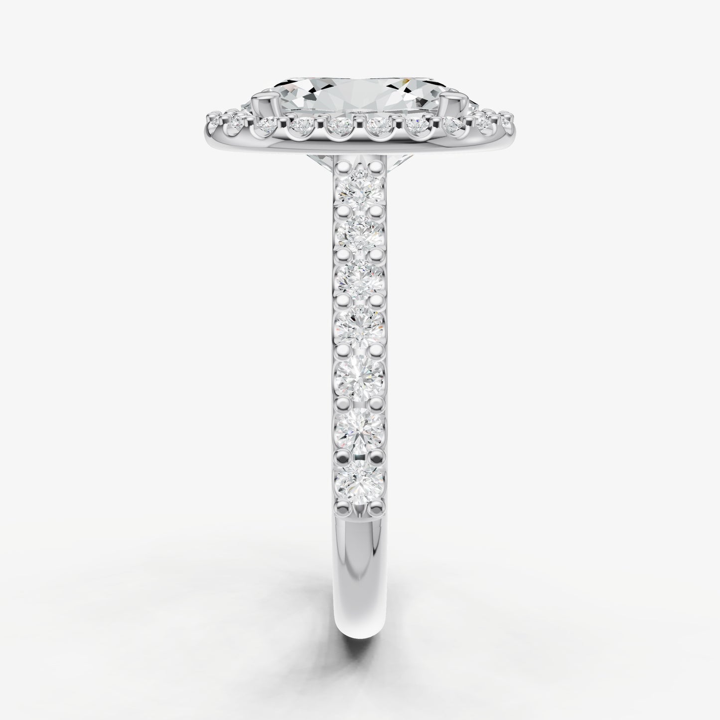 Oval Halo Solitaire Engagement Ring with Diamond Band