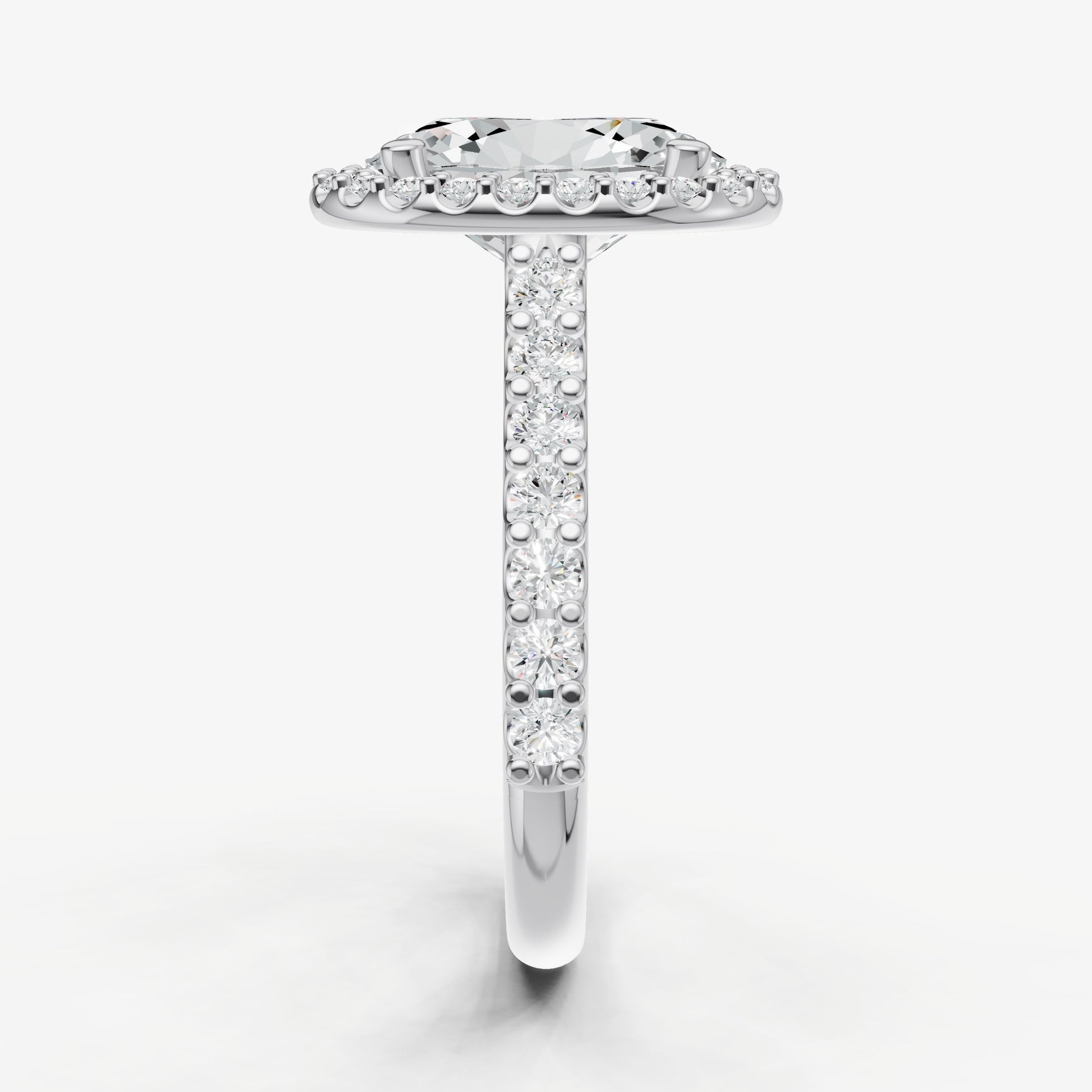 Oval Halo Solitaire Engagement Ring with Diamond Band