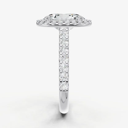 Oval Halo Solitaire Engagement Ring with Diamond Band