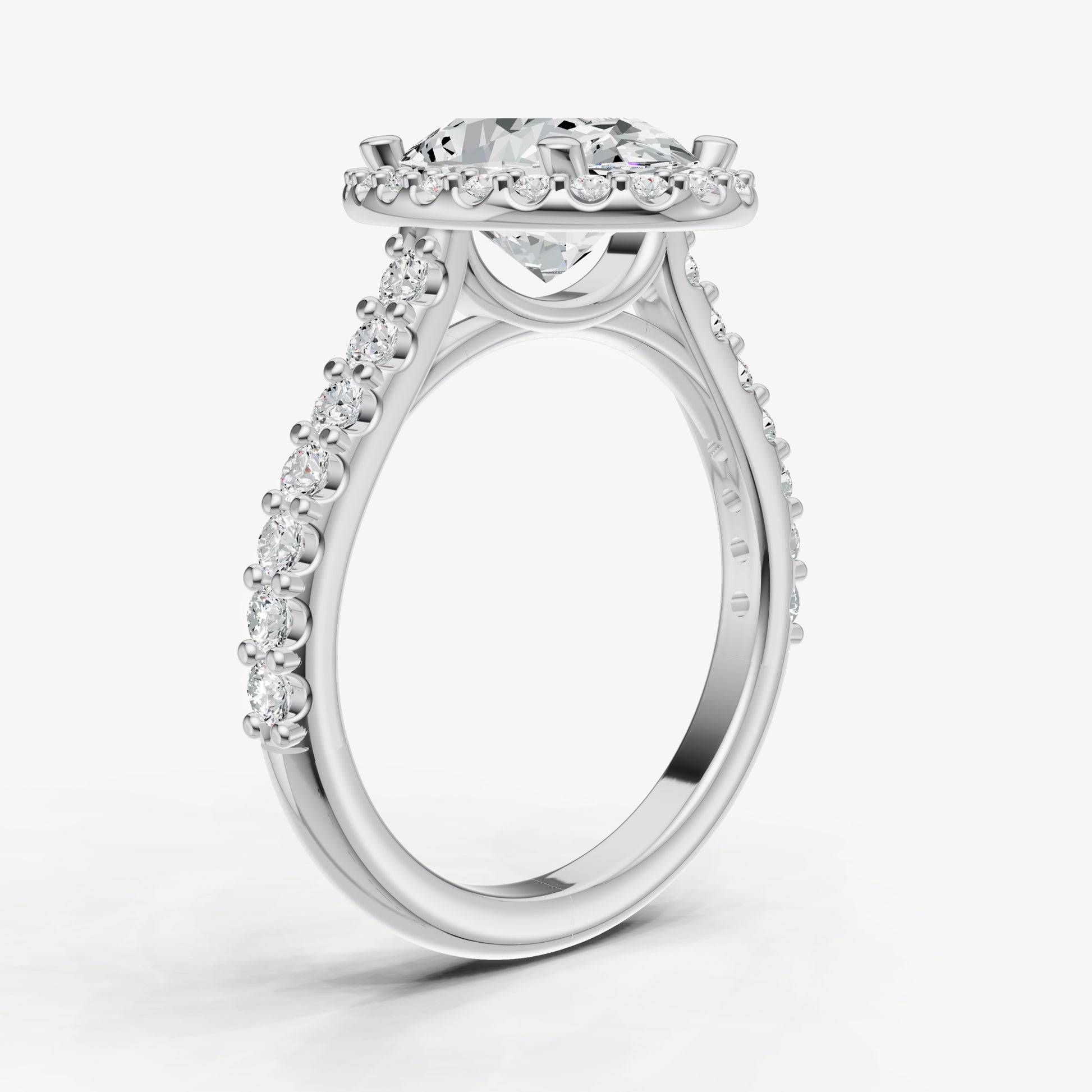 Oval Halo Solitaire Engagement Ring with Diamond Band