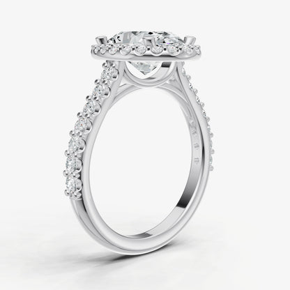 Oval Halo Solitaire Engagement Ring with Diamond Band