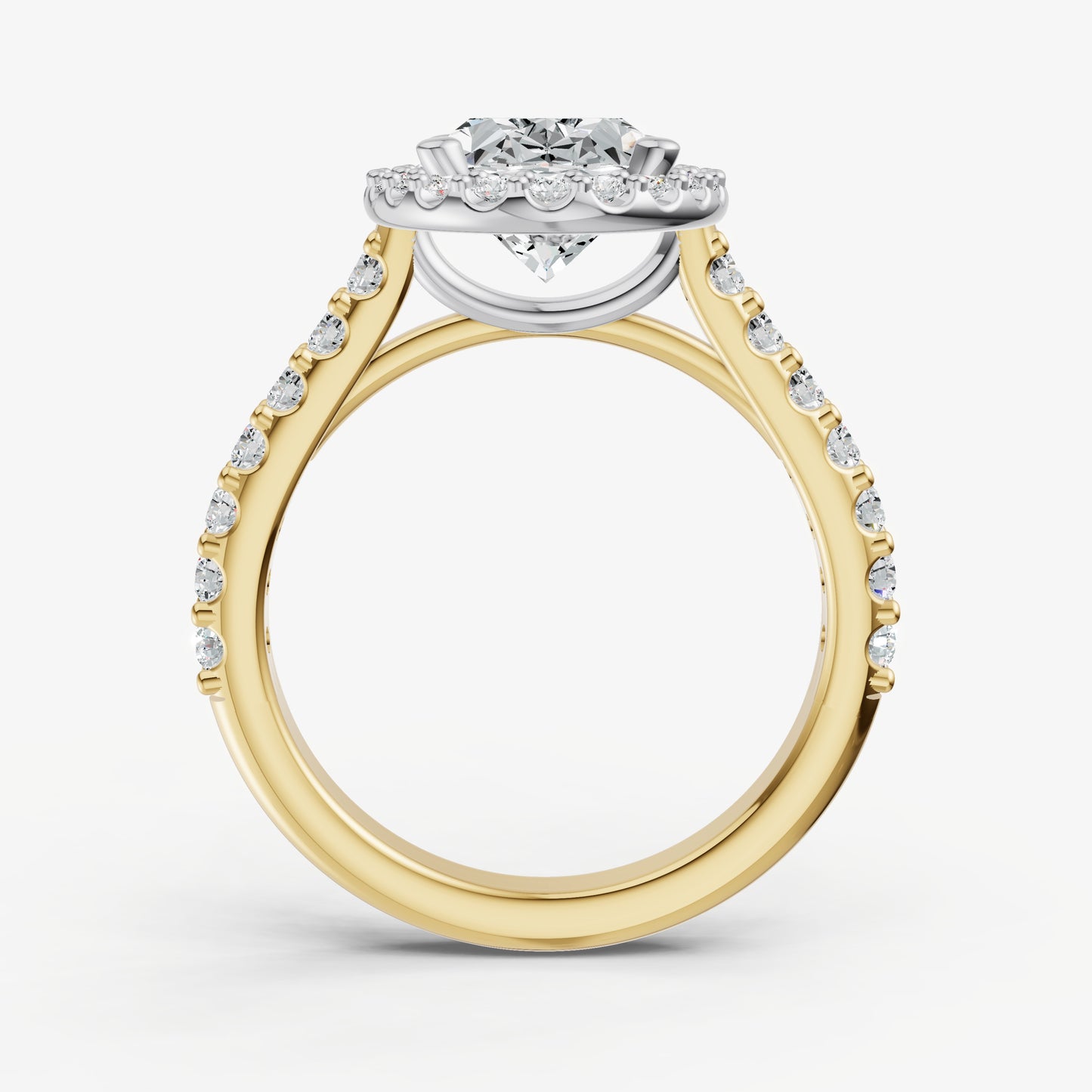 Oval Halo Solitaire Engagement Ring with Diamond Band