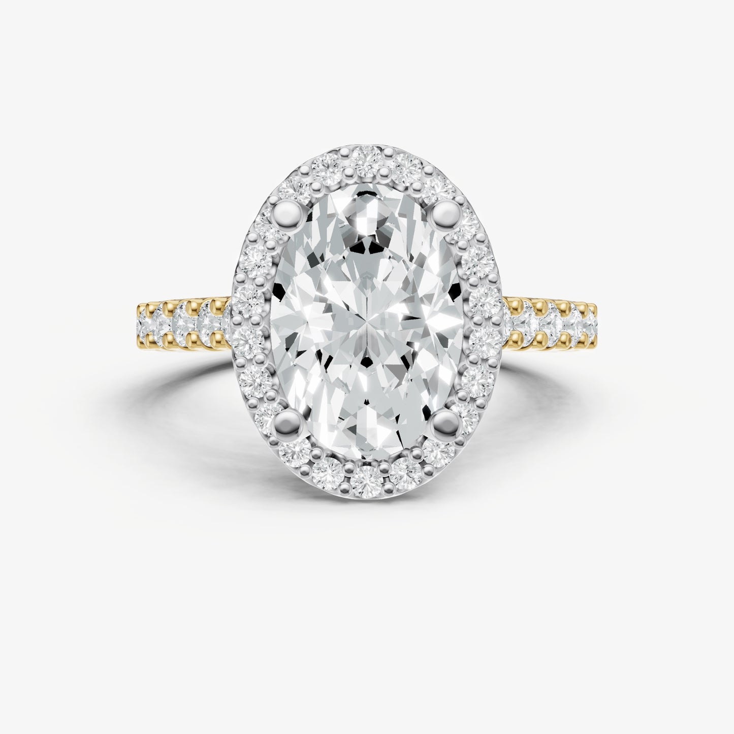 Oval Halo Solitaire Engagement Ring with Diamond Band