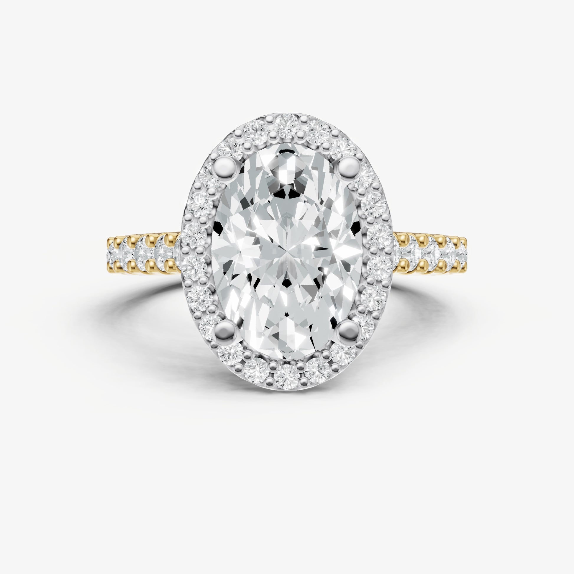 Oval Halo Solitaire Engagement Ring with Diamond Band