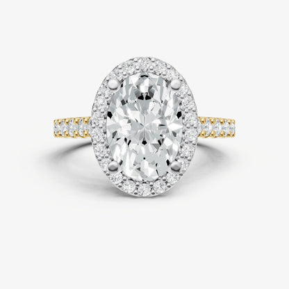 Oval Halo Solitaire Engagement Ring with Diamond Band