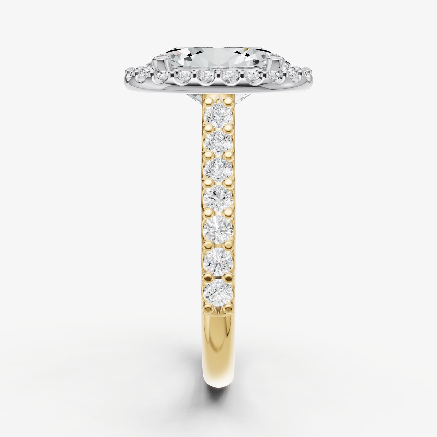 Oval Halo Solitaire Engagement Ring with Diamond Band