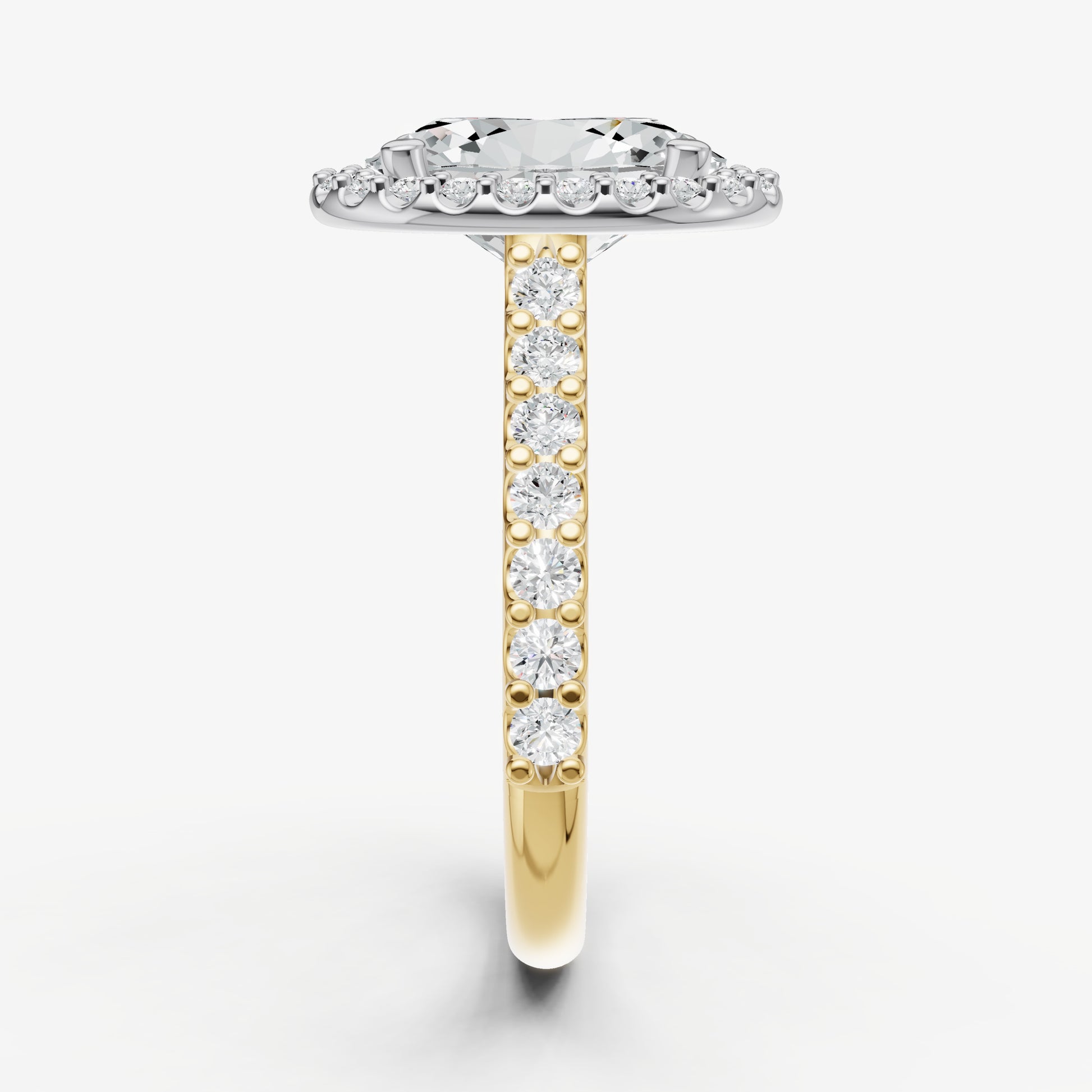 Oval Halo Solitaire Engagement Ring with Diamond Band