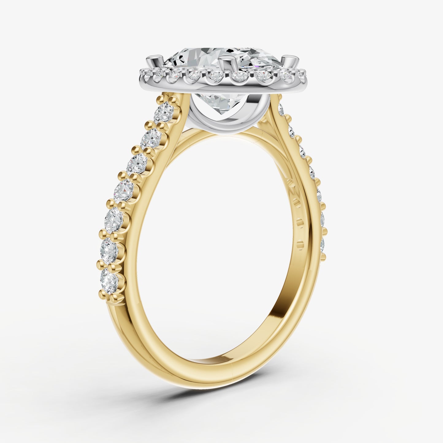 Oval Halo Solitaire Engagement Ring with Diamond Band