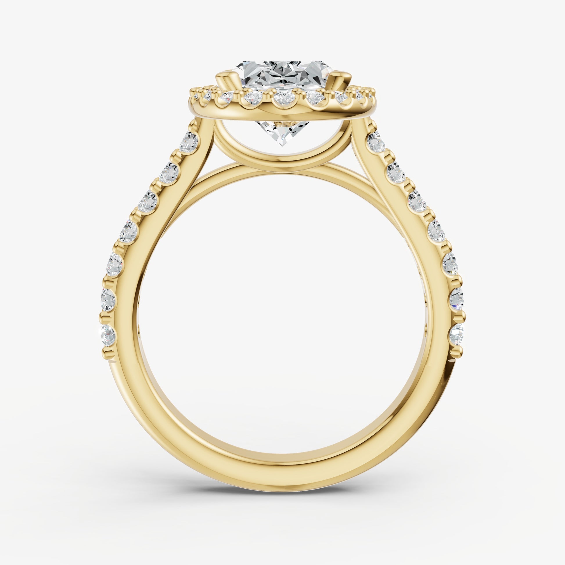 Oval Halo Solitaire Engagement Ring with Diamond Band