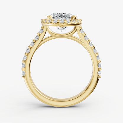 Oval Halo Solitaire Engagement Ring with Diamond Band