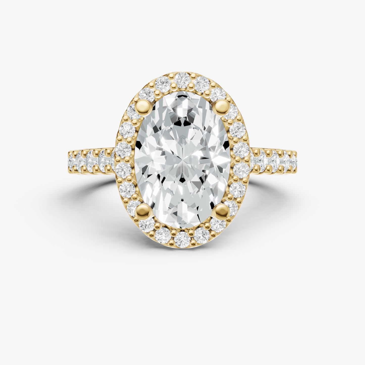 Oval Halo Solitaire Engagement Ring with Diamond Band