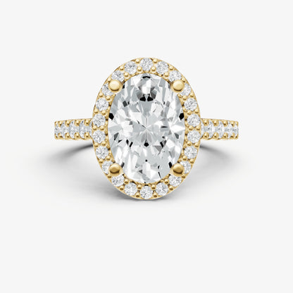 Oval Halo Solitaire Engagement Ring with Diamond Band