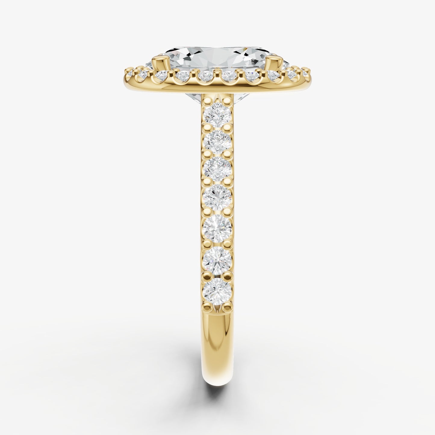 Oval Halo Solitaire Engagement Ring with Diamond Band