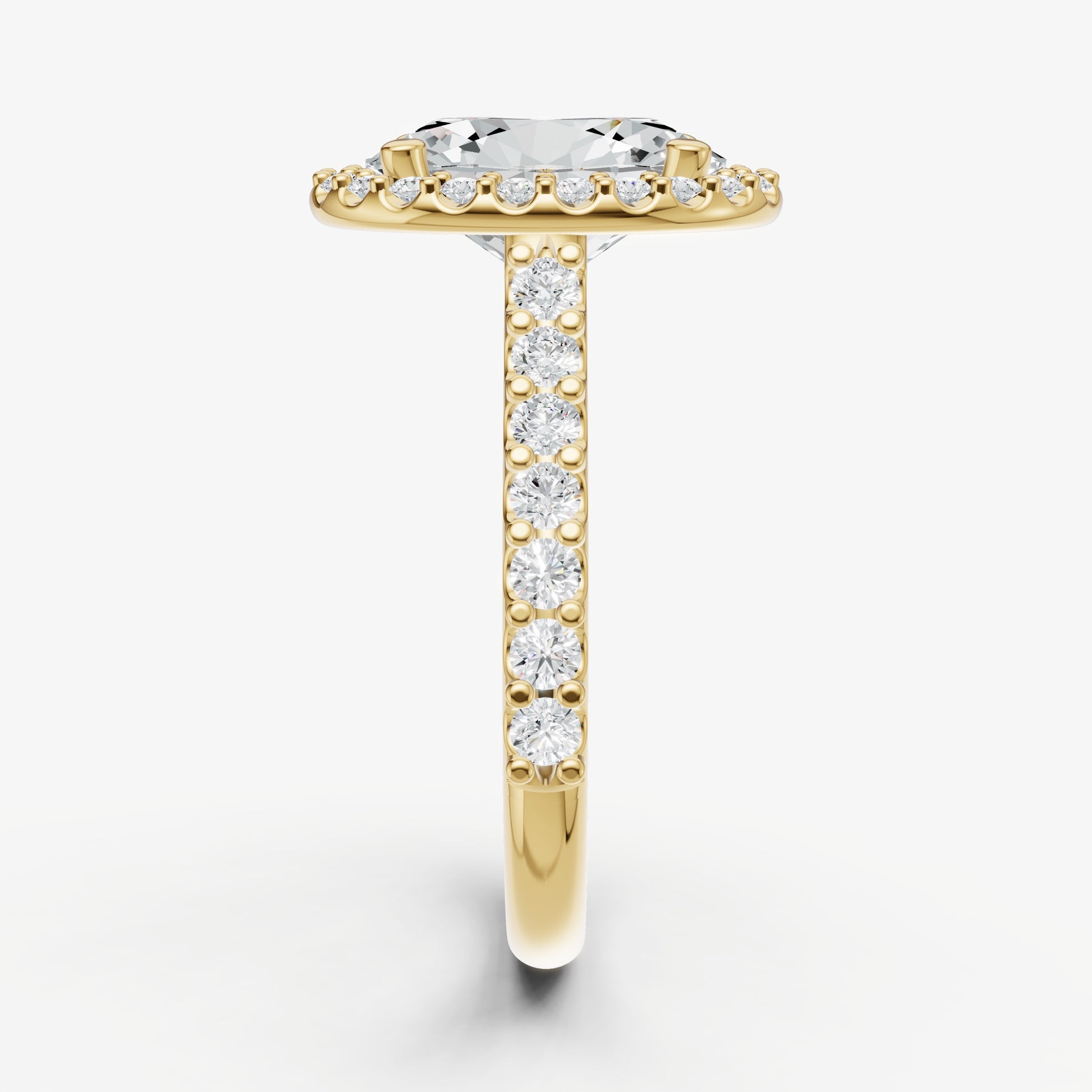 Oval Halo Solitaire Engagement Ring with Diamond Band
