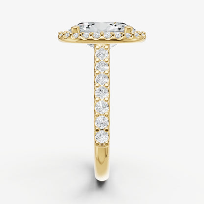 Oval Halo Solitaire Engagement Ring with Diamond Band