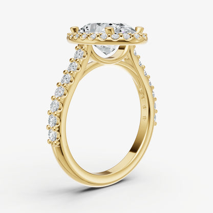 Oval Halo Solitaire Engagement Ring with Diamond Band