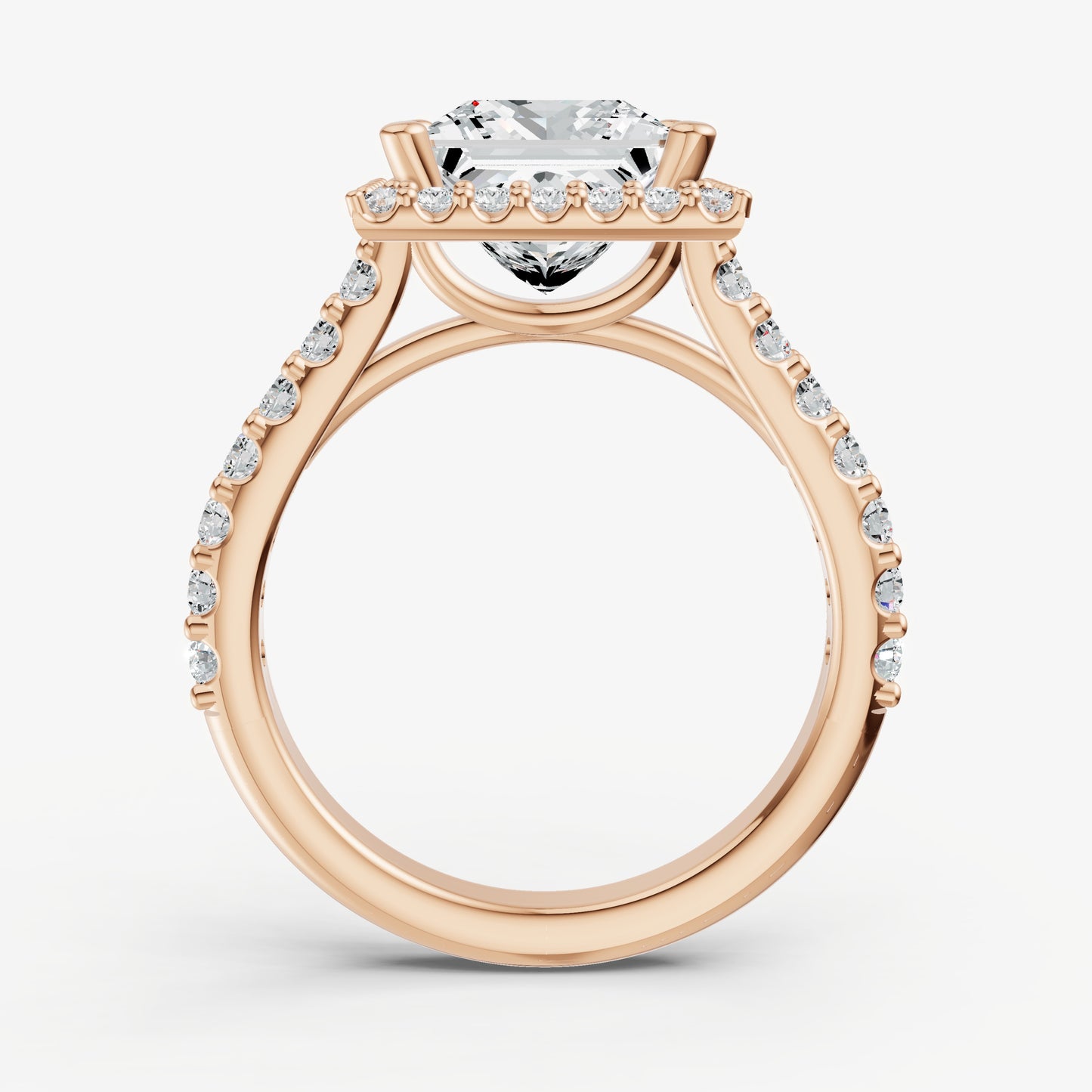 Princess Halo Solitaire Engagement Ring with Diamond Band