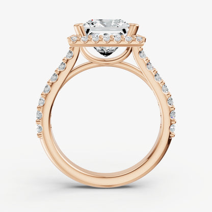 Princess Halo Solitaire Engagement Ring with Diamond Band