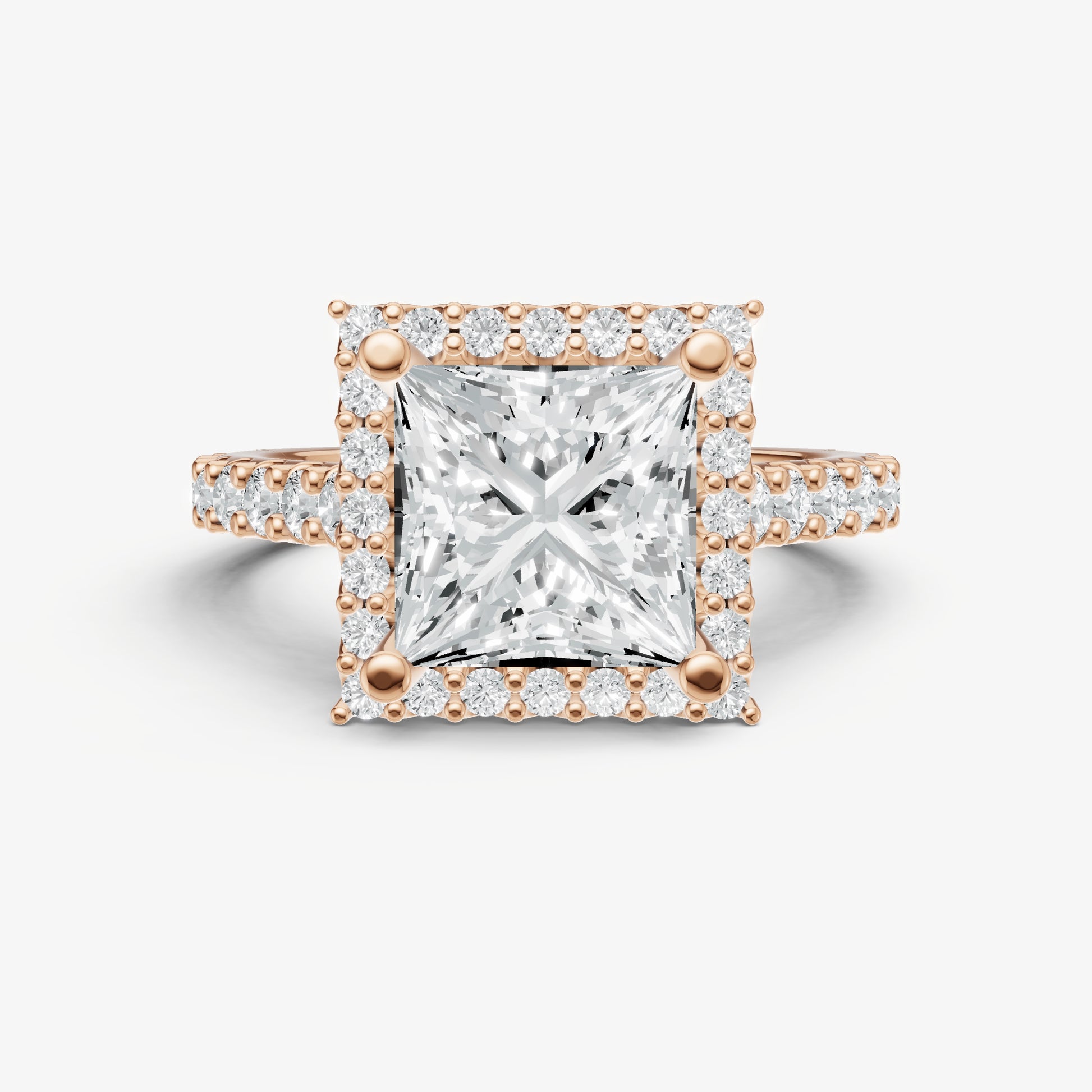 Princess Halo Solitaire Engagement Ring with Diamond Band