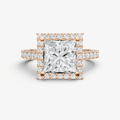 Princess Halo Solitaire Engagement Ring with Diamond Band