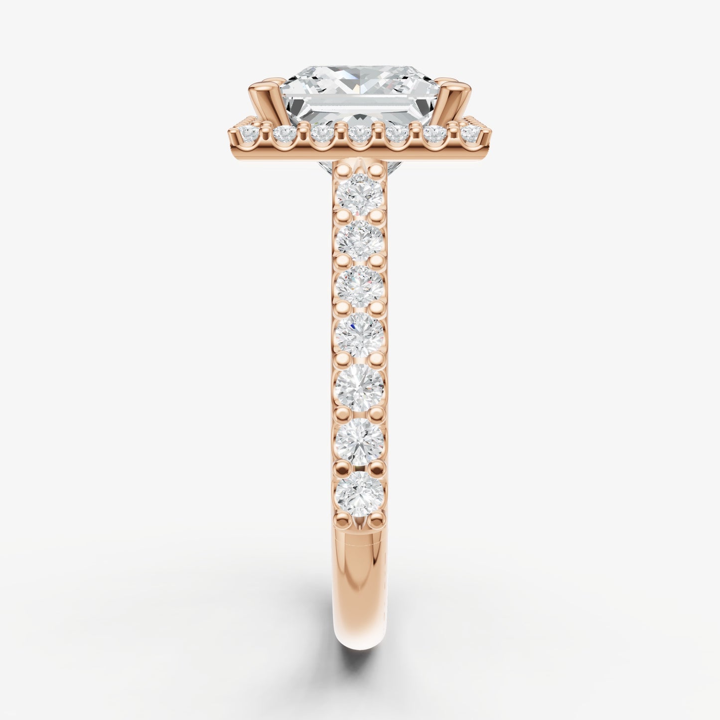 Princess Halo Solitaire Engagement Ring with Diamond Band