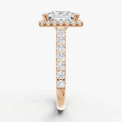 Princess Halo Solitaire Engagement Ring with Diamond Band