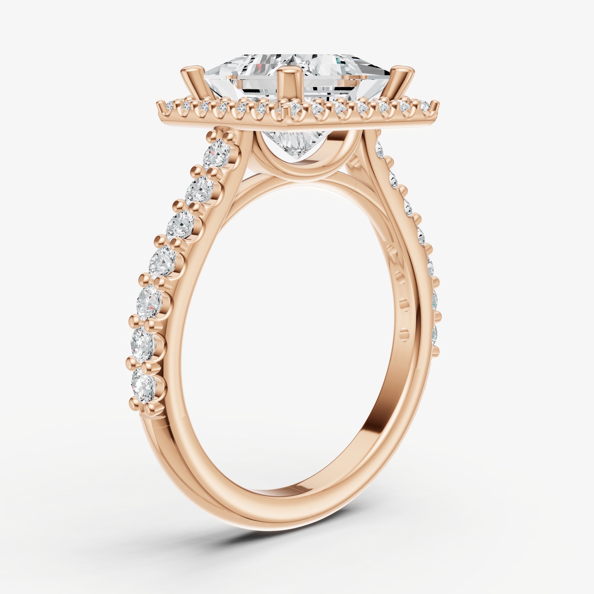 Princess Halo Solitaire Engagement Ring with Diamond Band