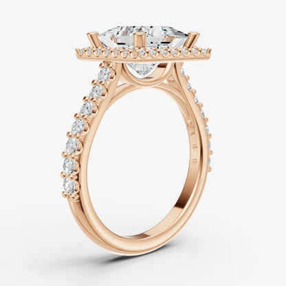 Princess Halo Solitaire Engagement Ring with Diamond Band