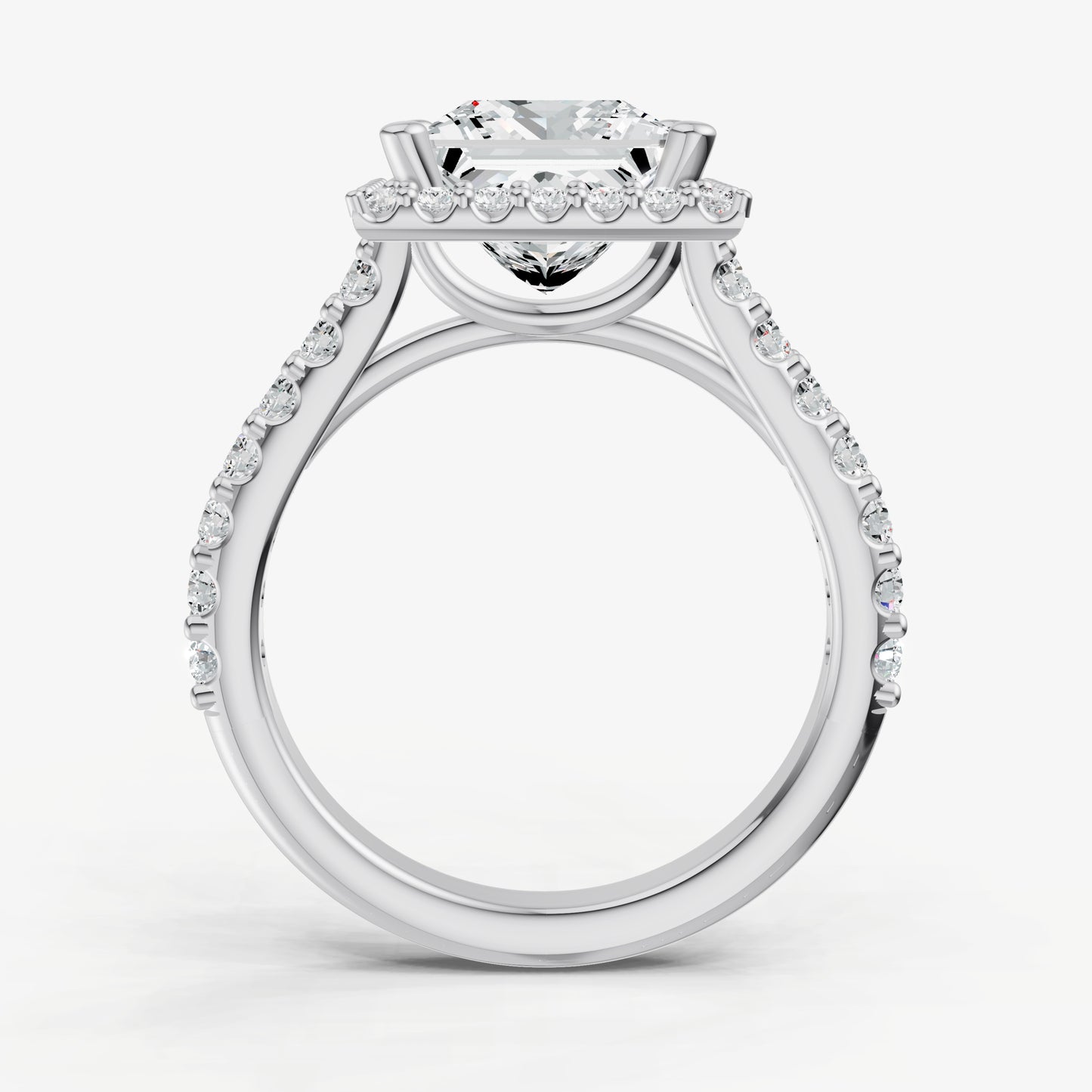 Princess Halo Solitaire Engagement Ring with Diamond Band