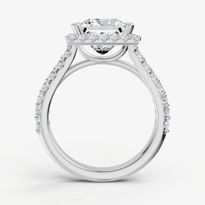 Princess Halo Solitaire Engagement Ring with Diamond Band