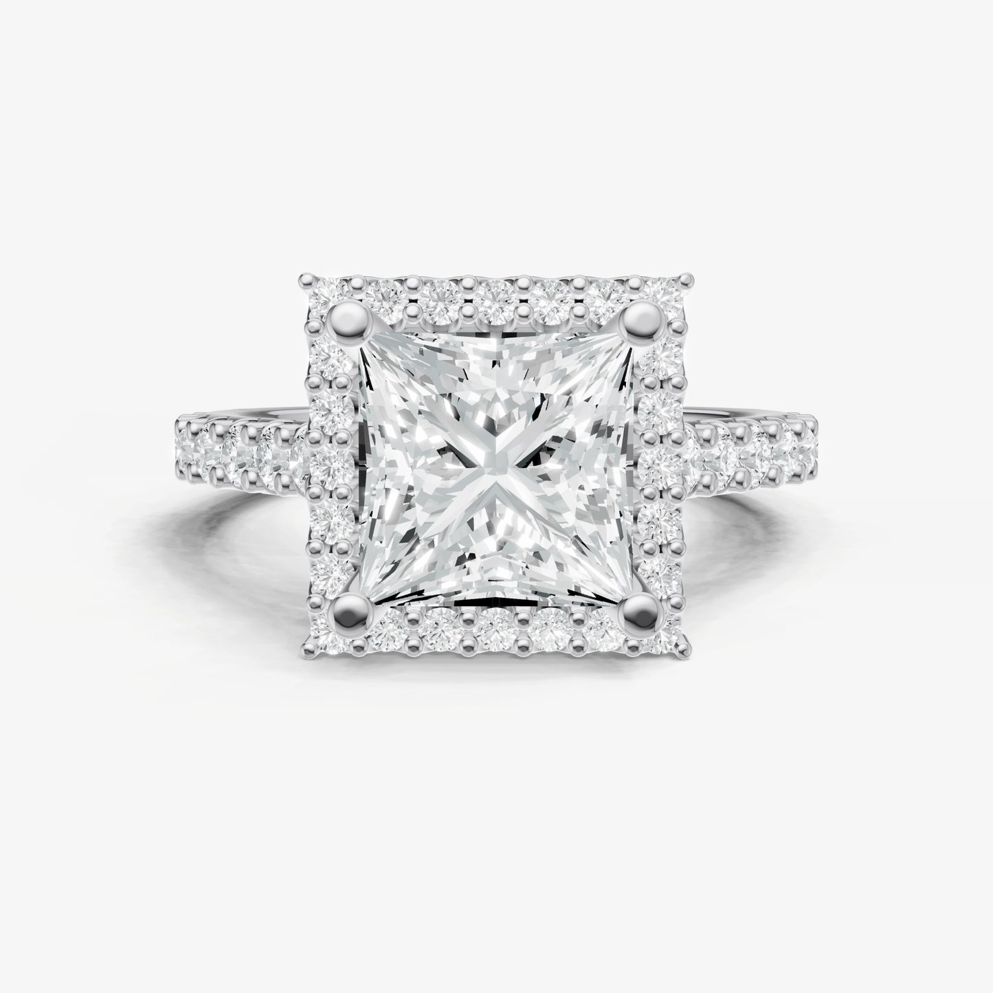 Princess Halo Solitaire Engagement Ring with Diamond Band