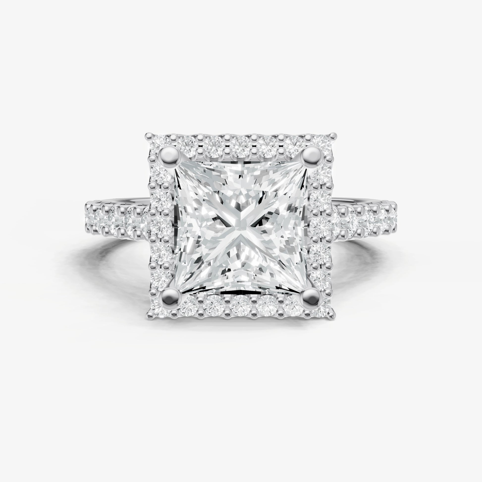 Princess Halo Solitaire Engagement Ring with Diamond Band