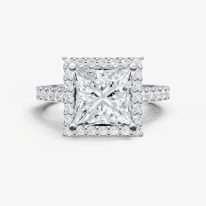 Princess Halo Solitaire Engagement Ring with Diamond Band