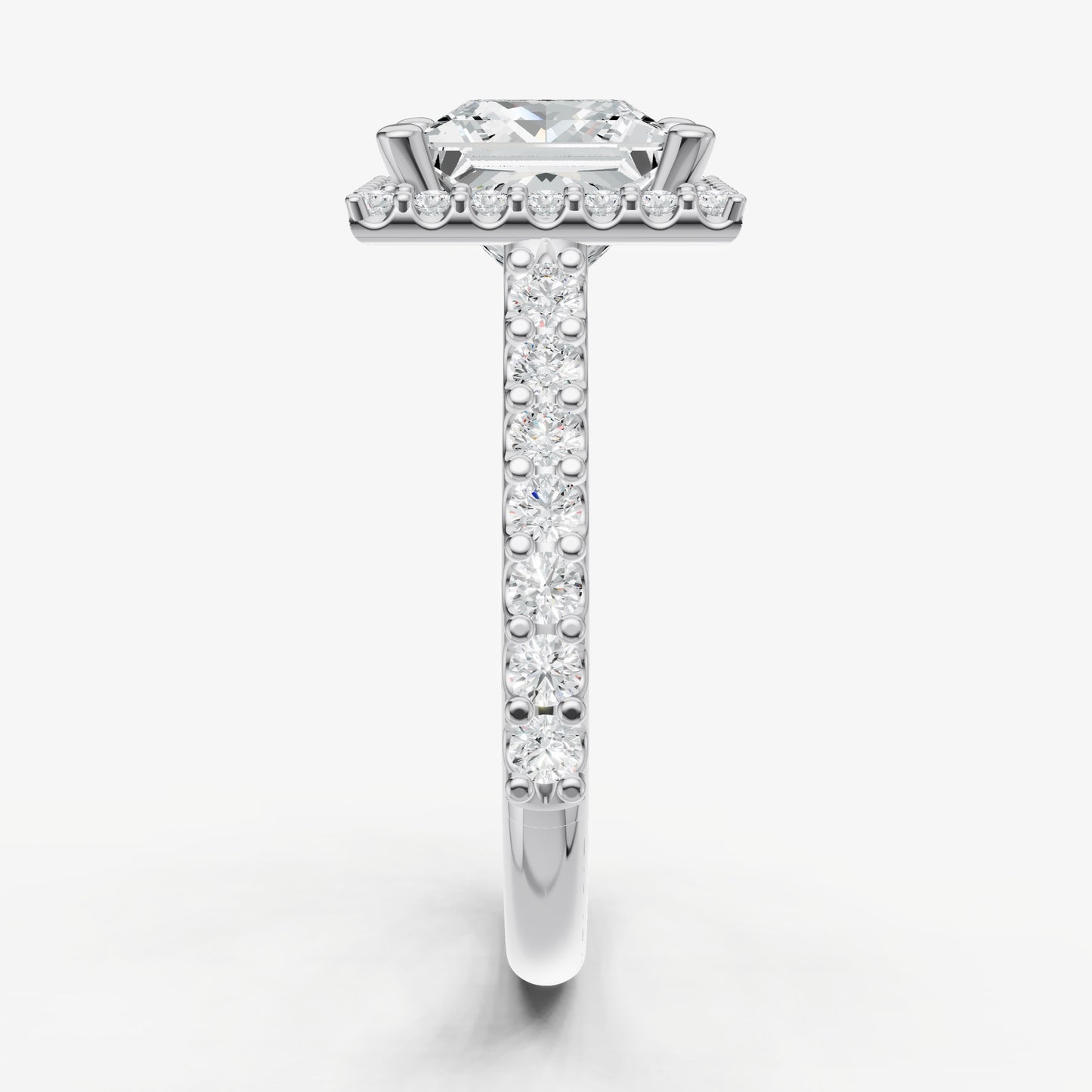 Princess Halo Solitaire Engagement Ring with Diamond Band